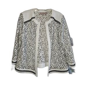 CHICO'S Black and White Floral Lace Sheer Open Front Jacket Medium